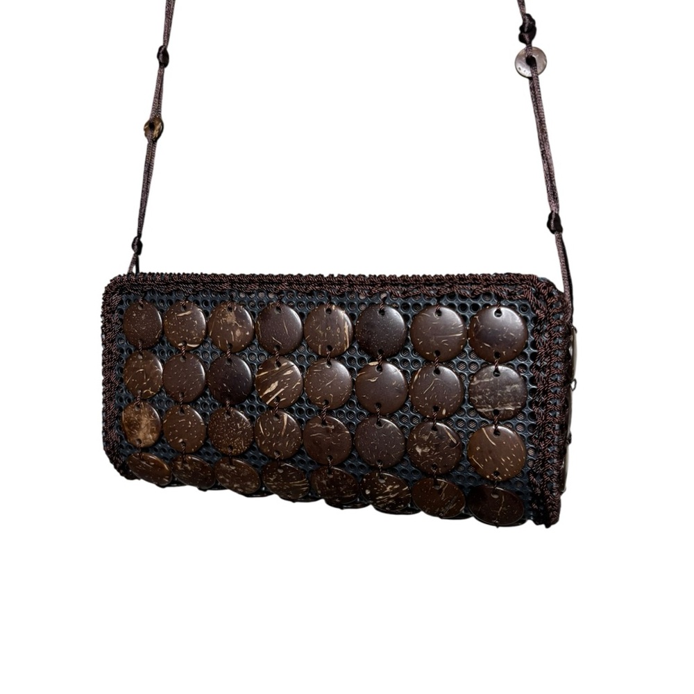 Vintage Coconut Shell Crossbody Bag Boho Island Handmade Purse - Picture 6 of 9